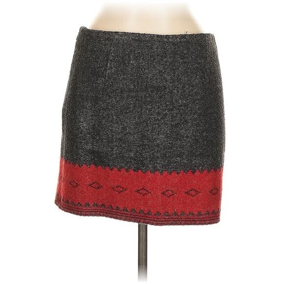 VTG Ralph By Ralph Lauren Red Grey western Wool Blend Mini Skirt Medium - Picture 2 of 3
